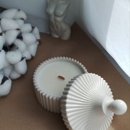 Vela cerámica estriada con tapa – Aloe Vera